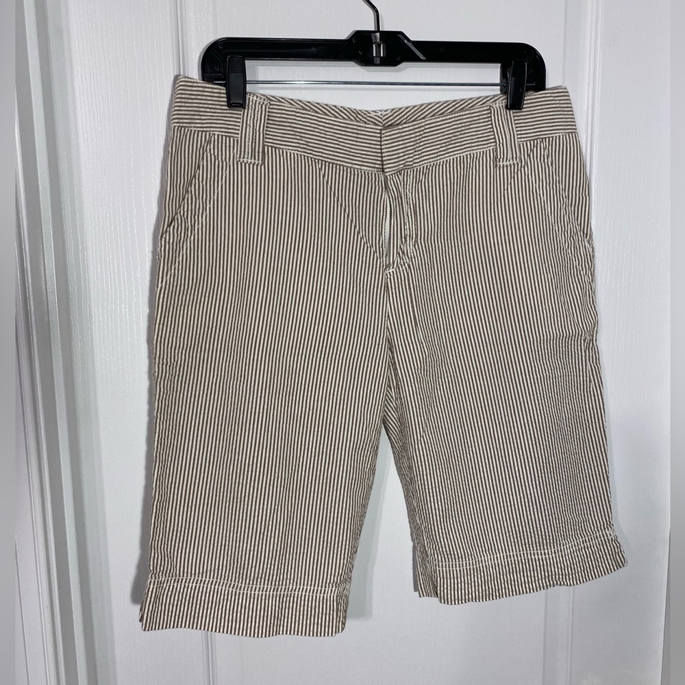 Y2K Calvin Klein Jeans Seersucker Bermuda Shorts Tan & White Size 10